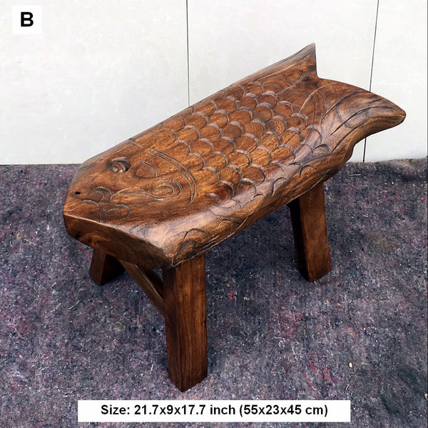 Handmade Solid Wood low Stool, Creative Shoe-changing Stool, Vintage Old Elm Wood Stool, Children's Wooden Stool, Sofa Stool, Dining Table Stool-ArtWorkCrafts.com