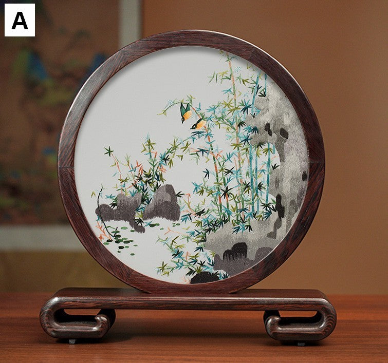 Elegant Silk Embroidery Ornaments, Traditional Chinese Suzhou Flower and Birds Silk Embroidery, Exclusive Business Presents, Creative Birthday Gift, Premium Souvenir-ArtWorkCrafts.com