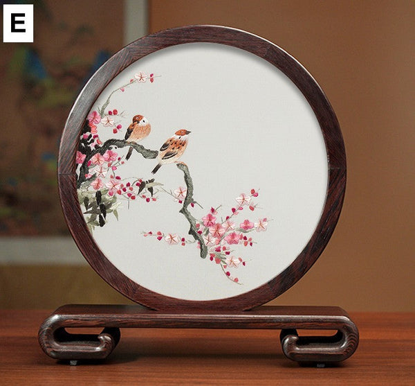 Beautiful Flower and Birds Silk Embroidery Ornaments, Traditional Chinese Suzhou Silk Embroidery, Exclusive Business Presents, Creative Birthday Gift, Premium Souvenir-ArtWorkCrafts.com