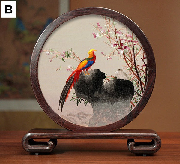 Elegant Silk Embroidery Ornaments, Traditional Chinese Suzhou Flower and Birds Silk Embroidery, Exclusive Business Presents, Creative Birthday Gift, Premium Souvenir-ArtWorkCrafts.com