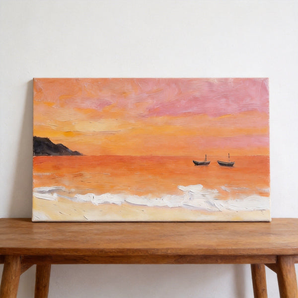 Tranquil Sails at Sunset Glow, Original Seascape Paintings, Sunset Paintings, Small Canvas Wall Art Paintings, Hand Painted Canvas Artwork-ArtWorkCrafts.com