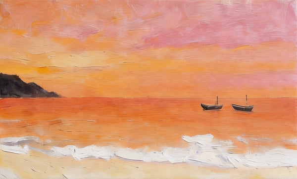 Tranquil Sails at Sunset Glow, Original Seascape Paintings, Sunset Paintings, Small Canvas Wall Art Paintings, Hand Painted Canvas Artwork-ArtWorkCrafts.com
