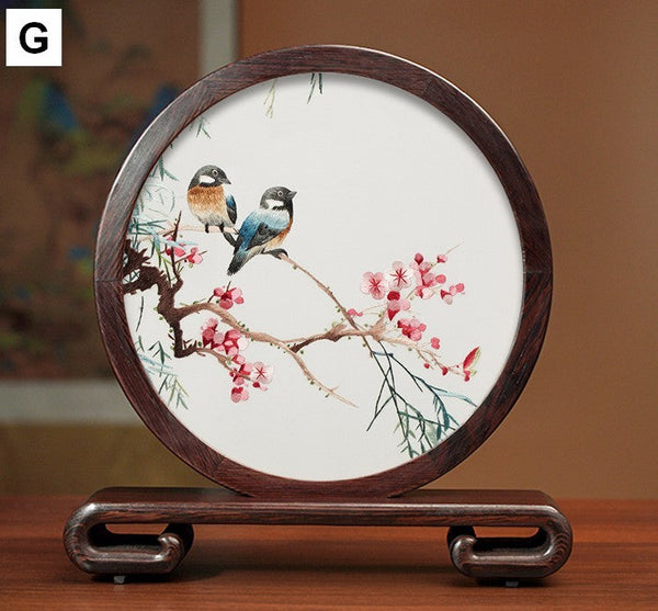 Beautiful Flower and Birds Silk Embroidery Ornaments, Traditional Chinese Suzhou Silk Embroidery, Exclusive Business Presents, Creative Birthday Gift, Premium Souvenir-ArtWorkCrafts.com