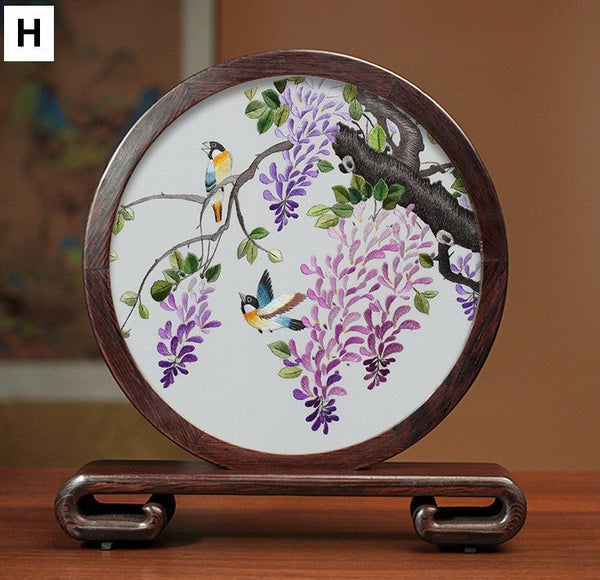 Beautiful Flower and Birds Silk Embroidery Ornaments, Traditional Chinese Suzhou Silk Embroidery, Exclusive Business Presents, Creative Birthday Gift, Premium Souvenir-ArtWorkCrafts.com