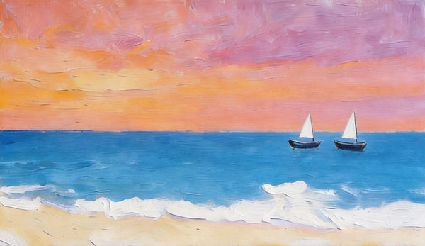 Sunset Paintings, Tranquil Blue Sea at Sunset, Original Seascape Paintings, Small Canvas Wall Art Paintings, Hand Painted Canvas Artwork-ArtWorkCrafts.com