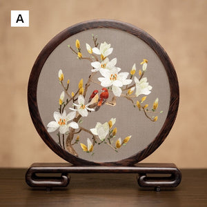 Flower and Bird Embroidered Decor, Unique Birthday Gift, Exclusive Business Present, Traditional Chinese Suzhou Embroidery Ornament, Premium Souvenir-ArtWorkCrafts.com