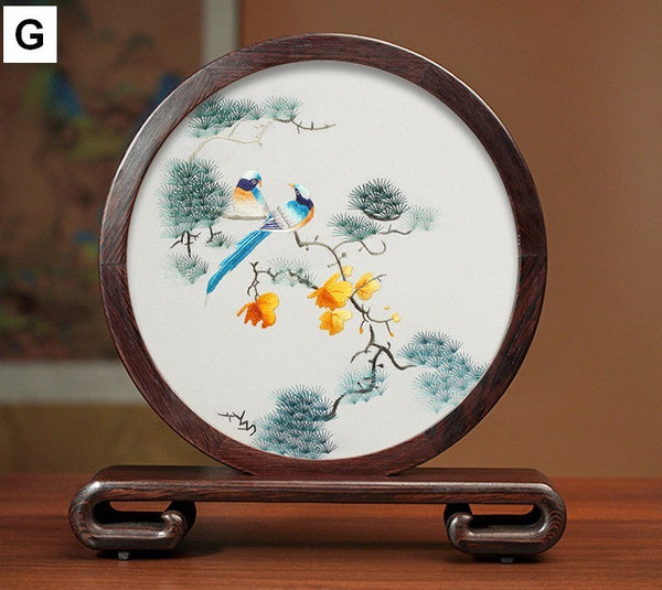 Unique Birthday Gift, Flower and Bird Embroidery Ornaments, Traditional Chinese Suzhou Silk Embroidered Ornament, Premium Souvenir, Exclusive Business Presents-ArtWorkCrafts.com