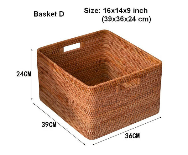 Woven Rattan Storage Baskets for Bedroom, Storage Basket for Shelves, Large Rectangular Storage Baskets for Clothes, Storage Baskets for Kitchen-ArtWorkCrafts.com