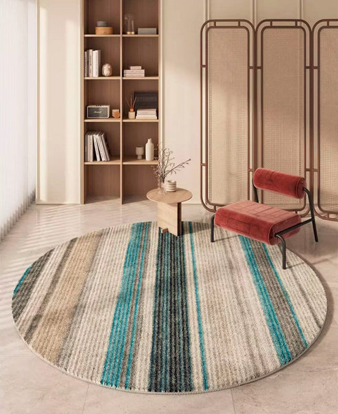 Geometric Round Rugs for Dining Room, Contemporary Modern Rug for Living Room, Modern Area Rugs for Bedroom, Circular Modern Rugs under Chairs-ArtWorkCrafts.com