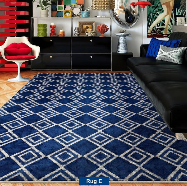 Mid Century Area Rugs, Contemporary Modern Living Room Rug Ideas, Blue Modern Rugs for Dining Room, Bedroom Modern Floor Carpet-ArtWorkCrafts.com