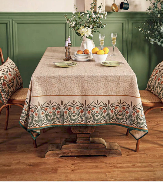 Modern Rectangle Tablecloth Ideas for Kitchen Table, Farmhouse Table Cloth for Oval Table, Rustic Flower Pattern Linen Tablecloth for Round Table-ArtWorkCrafts.com
