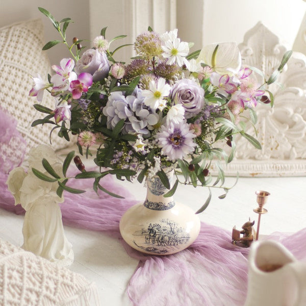 Beautiful Spring Flower Arrangement for Home Decoration, Table Centerpiece, Large Bunch of Purple Romantic Flowers, Real Touch Artificial Floral for Living Room-ArtWorkCrafts.com
