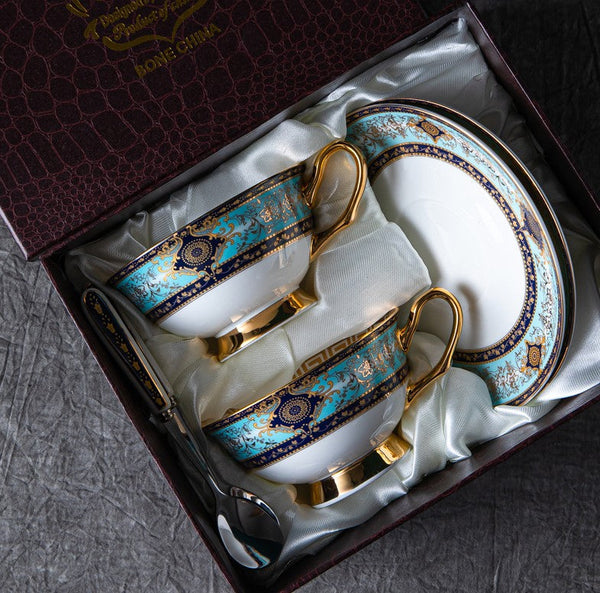 Unique Tea Cup and Saucer in Gift Box, Elegant British Ceramic Coffee Cups, Bone China Porcelain Tea Cup Set for Office-ArtWorkCrafts.com