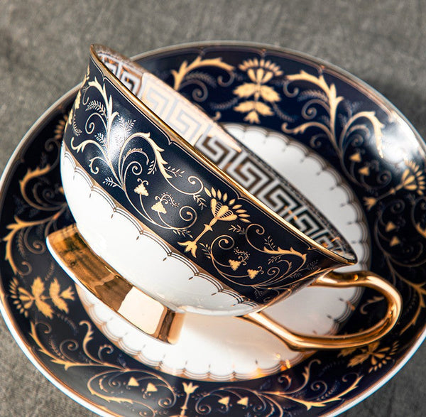 Unique Blue Tea Cup and Saucer in Gift Box, Blue Bone China Porcelain Tea Cup Set, Royal Ceramic Cups, Elegant Ceramic Coffee Cups-ArtWorkCrafts.com