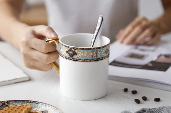 Elegant Ceramic Coffee Mug, Beautiful British Tea Cups, Large Royal Bone China Porcelain Mug, Large Capacity Ceramic Mugs for Office-ArtWorkCrafts.com