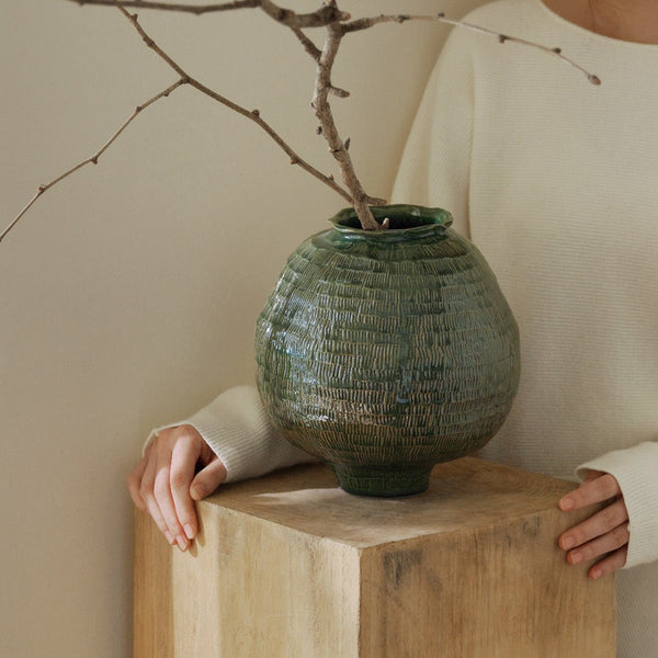 Centerpiece Ceramic Bouquet Vases, Green Porcelain Vases for Modern Home Decor, Large Contemporary Vases on Dining Table, Handmade Modern Flower Vase-ArtWorkCrafts.com