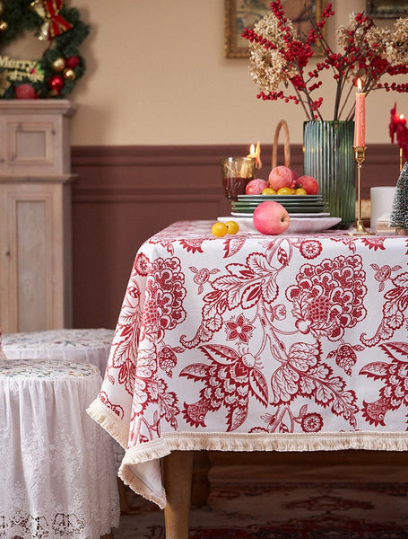 Flower Pattern Tablecloth for Holiday Decoration, Square Tablecloth for Round Table, Large Cotton Rectangle Tablecloth for Home Decoration, Farmhouse Table Cloth Dining Room Table-ArtWorkCrafts.com