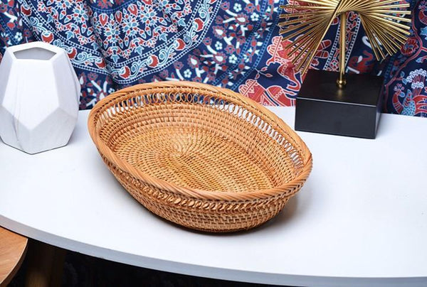 Rattan Storage Basket for Pantry, Round Storage Basket, Storage Baskets for Kitchen, Woven Storage Basket for Dining Room-ArtWorkCrafts.com