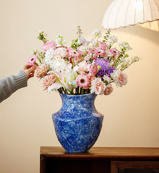 Handmade Water Holding Flower Vases, Centerpiece on Dining Table, Blue Pottery Bud Vases, Large Flower Vases on Table, Modern Pottery Flower Vases-ArtWorkCrafts.com