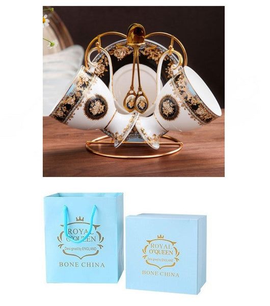 Royal Porcelain Tea Cup Saucer Set, 8 oz Tea Cup and Saucer in Gift Box as Birthday Gift, Elegant Ceramic Coffee Cups, Beautiful British Tea Cups-ArtWorkCrafts.com
