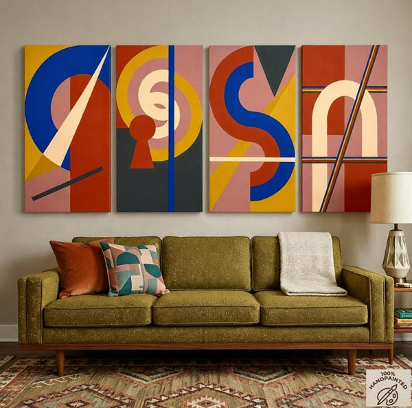 Hand Painted Canvas Art, Multi Panel Group Paintings, Modern Contemporary Paintings, Geometric Abstract Paintings-ArtWorkCrafts.com