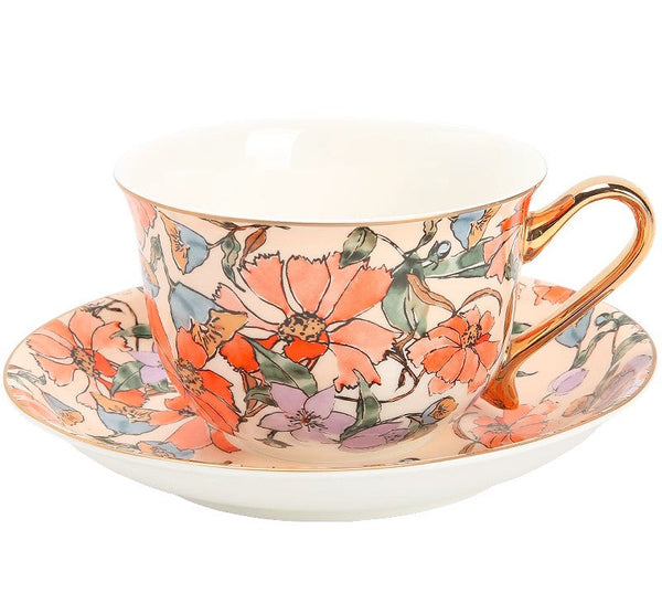 Elegant Ceramic Coffee Cups, Flower Porcelain Tea Cup Saucer Set, British Royal Ceramic Cups for Traditional Afternoon Tea, Unique Tea Cup and Saucer in Gift Box-ArtWorkCrafts.com