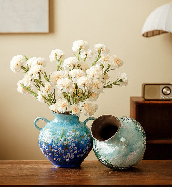 Centerpiece on Dining Table, Handmade Water Holding Flower Vases, Large Flower Vases on Table, Modern Pottery Flower Vases, Pottery Bud Vases-ArtWorkCrafts.com