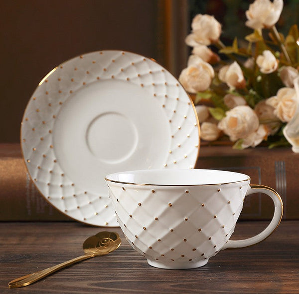 Elegant Ceramic Tea Cups, Unique Tea Cups and Saucers in Gift Box as Birthday Gift, Beautiful British Tea Cups, Creative Bone China Porcelain Tea Cup Set-ArtWorkCrafts.com