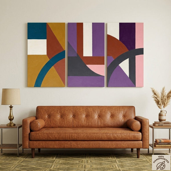 Large Abstract Paintings for Living Room, Multi Panel Canvas Art, Large Group Paintings, Geometric Abstract Paintings