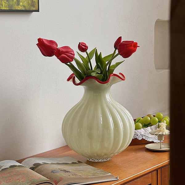 French Vintage Glass Flower Vases, Glass Bud Vases, Flower Vases on Table, Handmade Water Holding Flower Vases-ArtWorkCrafts.com