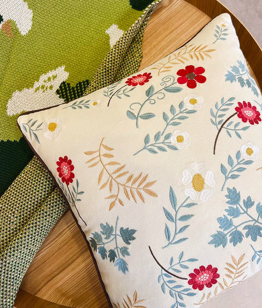 Decorative Throw Pillows for Couch, Embroider Flower Cotton Pillow Covers, Spring Flower Decorative Throw Pillows, Farmhouse Sofa Decorative Pillows-ArtWorkCrafts.com