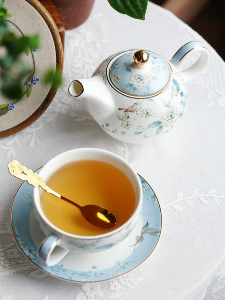 Stackable Teapot and Cup Set, Ceramic Tea Pot with Integrated Cup, Porcelain Teapot with Matching Cup and Saucer in Gift Box, Mother-and-Baby Teapot with Matching Saucer-ArtWorkCrafts.com