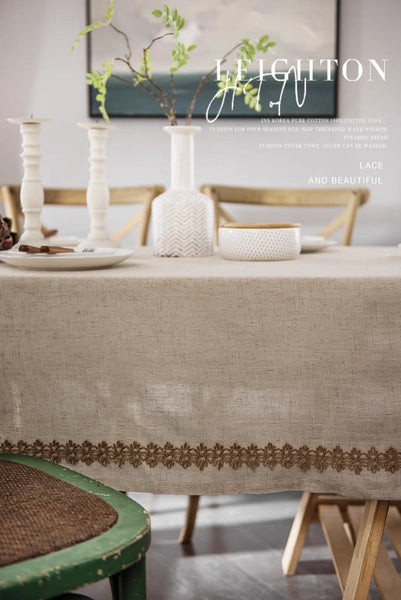 Cotton and Linen Tablecloth for Home Decoration, Large Rectangle Table Cover for Dining Room Table, Modern Table Cloth, Square Tablecloth for Round Table-ArtWorkCrafts.com