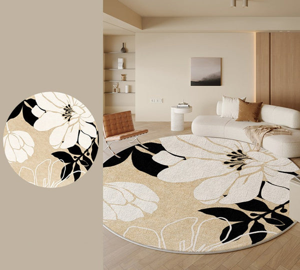 Geometric Round Rugs for Dining Room, Bedroom Abstract Modern Area Rugs, Circular Modern Rugs under Chairs, Contemporary Modern Rug for Living Room-ArtWorkCrafts.com