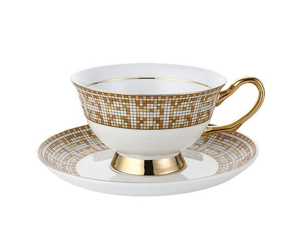 Handmade Elegant British Ceramic Coffee Cups, 6.8 oz Tea Cup and Saucer in Gift Box, Porcelain Tea Cup Set for Office, Yellow Ceramic Cups-ArtWorkCrafts.com
