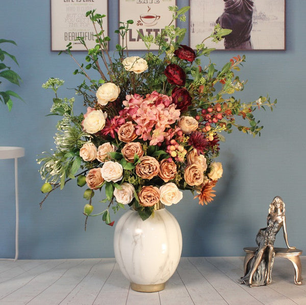 Modern Large Bunch of Flowers Arrangement Interior Design, Creative Artificial Floral Arrangement for Bedroom, Creative Faux Silk Floral Bouquet Table Centerpiece-ArtWorkCrafts.com