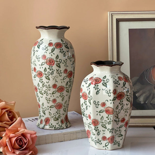 Rustic Porcelain Flower Vases, Handmade Water Holding Flower Vases, Ceramic Bouquet Vases, Tall Flower Vases on Table-ArtWorkCrafts.com