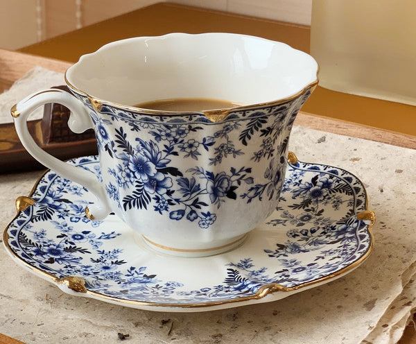 French Style China Porcelain Tea Cup Saucer Set, 7.8 oz Tea Cup and Saucers, Royal Ceramic Cups, Elegant Vintage Ceramic Coffee Cups for Traditional Afternoon Tea-ArtWorkCrafts.com