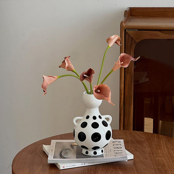 Ceramic Bud Vases, Small Flower Vases on Table, Black and White Polka Dot Flower Vase, Modern Porcelain Flower Vases, Handmade Water Holding Flower Vases-ArtWorkCrafts.com