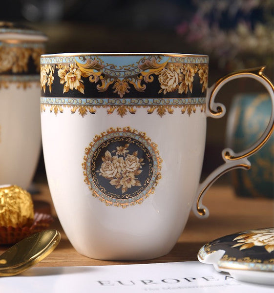 Beautiful British Ceramic Mugs, Large Capacity Ceramic Mugs for Office, Large Royal Bone China Porcelain Mug, Elegant Ceramic Coffee Mug-ArtWorkCrafts.com