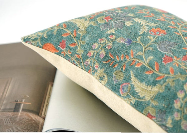 Garden Flowers Pattern Decorative Throw Pillows, Large Green Throw Pillow for Interior Design, Contemporary Square Modern Throw Pillows for Couch-ArtWorkCrafts.com