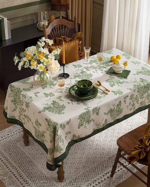 Chenille Flower Tablecloth for Dining Table, Elegant French Style Table Cover for Dining Room Table, Modern Rectangle Tablecloth for Oval Table-ArtWorkCrafts.com