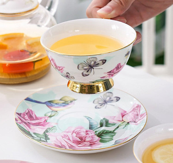 Unique Afternoon Tea Cups and Saucers in Gift Box, Royal Bone China Porcelain Tea Cup Set, Elegant Flower Pattern Ceramic Coffee Cups, Beautiful British Tea Cups-ArtWorkCrafts.com