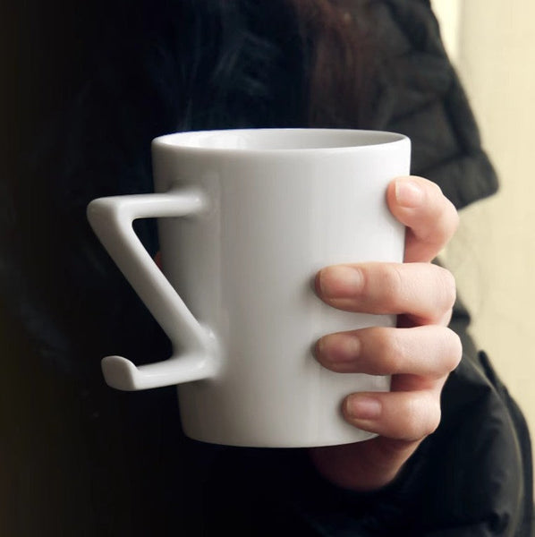 Modern Handmade Pottery Coffee Cup, Creative White Ceramic Coffee Mugs, Large Unique Tea Cup, Large Capacity Coffee Cups-ArtWorkCrafts.com