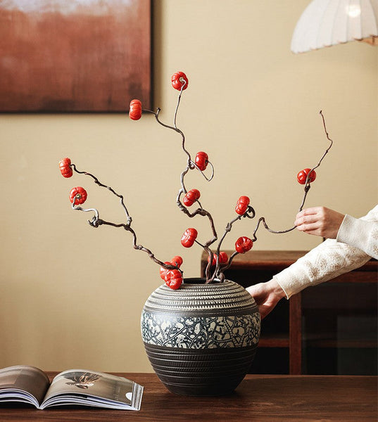 Large Pottery Flower Vases Urn, Centerpiece on Dining Table, Flower Vase on Table, Handmade Water Holding Flower Vases, Modern Bouquet Vases-ArtWorkCrafts.com