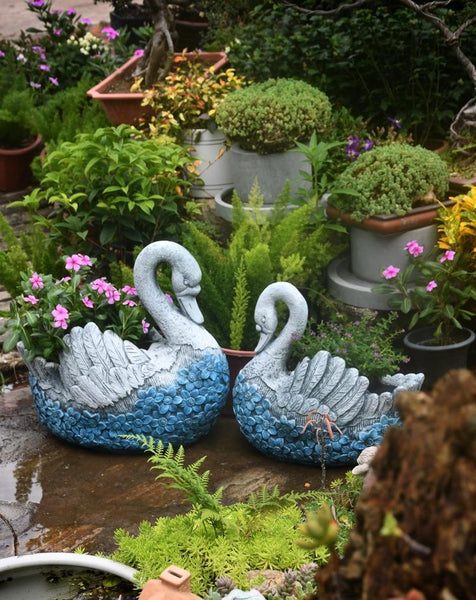 Large Swan Statue for Garden, Swan Flower Pot, Animal Statue for Garden Courtyard Ornament, Villa Outdoor Decor Gardening Ideas-ArtWorkCrafts.com