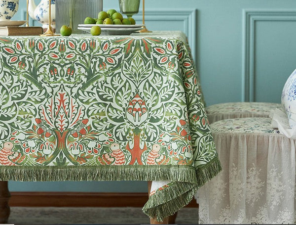 Green Flower Pattern Tablecloth for Home Decoration, Large Square Tablecloth for Round Table, Extra Large Rectangle Tablecloth for Dining Room Table-ArtWorkCrafts.com