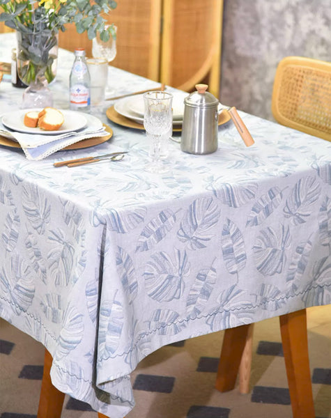 Large Rectangle Table Covers for Dining Room Table, Square Tablecloth for Round Table,Monstera Leaf Modern Table Cloths for Kitchen, Simple Contemporary Cotton Tablecloth-ArtWorkCrafts.com