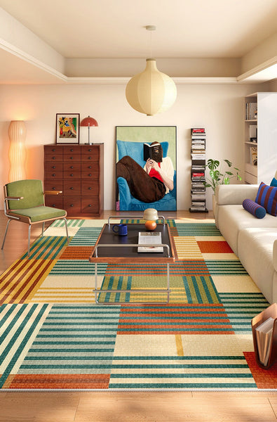 Geometric Rugs for Bedroom, Modern Living Room Rug Placement Ideas, Colorful Contemporary Carpets for Apartment, Modern Rugs for Small Space