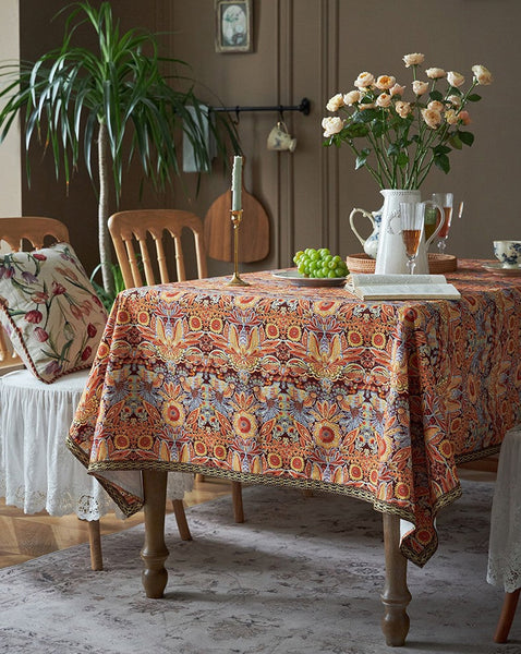 Flower Pattern Tablecloth, Square Tablecloth for Round Table, Large Cotton Rectangle Tablecloth for Home Decoration, Farmhouse Table Cloth Dining Room Table-ArtWorkCrafts.com